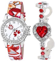Combo of Red Watch and Red Bracelet for women latest combo for girls and women watch for girls style watch for women style latest new generation watch feather watch new fashion 2021 