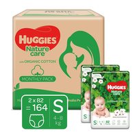 Huggies Nature Care Pants, Monthly Pack, Small (S) Size Baby Diaper Pants, 164 Count