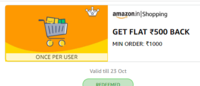 [Won in Hourly Lucky Draw] Rs500 Cashback on 1000 Shopping Reward in Amazon (Worked on GV)
