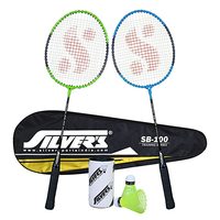 Silver's SB-100 Combo-2 (2 B/Badminton Rackets with 1 Full Cover + 2 Pcs Plastic Shuttle) Green-Blue, Steel 