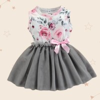 Girls Short/Mid Thigh Festive/Wedding Dress (Grey, Sleeveless)