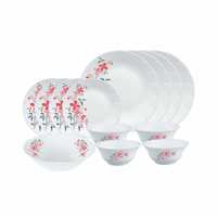 Larah by Borosil Fiore Opalware Dinner Set, 13 -Piece, White