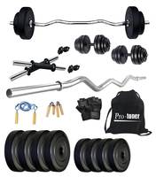 Protoner Home Gym 8 kgs, 2 kg x 4 Plates, 1 x 3 feet bar,2 x Dumbbell rods, Gloves, Gripper, Gym Bag and Skipping Rope