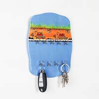 Apply 50% coupon - xLane - Hand Painted Traditional Teak Wood Keychain Holder (Turquoise Blue) - 9 Hooks
