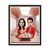 Apply 350 coupon - DK Decors Personalized Chinese Dating Dinner Cute Couple in Hotel Caricature PhotoFrame for Your Lovable Soul | Wallmount & Tabletop with Stand (Black 4x6 inch, Plastic, CR164_S)