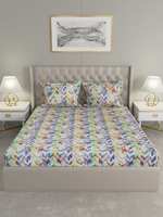 Raymond Home 104 TC Cotton Double Abstract Flat Bedsheet  (Pack of 1, Blue)