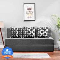 Solis Primus-comfort for all 5X6 size Sofa cum Bed for 3 Person- 3 Seater MOLFINO Fabric Washable Cover with 3 Cushions(Multi Chain Pattern) - GREY Double Sofa Bed  (Finish Color - Moshi Grey Mechanism Type - Fold Out 