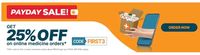 Apollopharmacy Pay Day Sale -  Flat 25% Discount on first three purchase on medicine Order/ Surprise cashback upto Rs.2000 on medicine order of Rs.2000