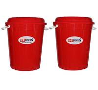 PUFFIN Multipurpose Plastic Storage Bucket Drum 100 LTR with Lid Red Pack of 2