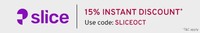 Flat 15% Instant Discount on slice cards  | Min Purchase : Rs. 1,500 | Max Discount : Rs. 1,500