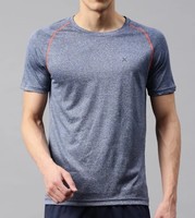 Self Design Men Round Neck Blue T-Shirt