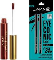 Lakmé Eyeconic Twin Kajal and Maroon Jewel Sindoor (Black, 12 g)