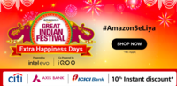 Amazon Great Indian Festival Extra Happiness Days (8-15Oct) Upto 80% off + 10 % discount with Citi/Axis /ICICI (Bank Offers)