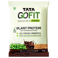 Amazon Fresh - Tata GoFit Plant Protein Powder for Women | Gut-Friendly Probiotics | Rich Chocolate Flavour, 25 g (Single Serve)