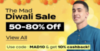 Mad Diwali Sale : 50-80% off + extra 10% cashback upto 100 on orders above Rs.699