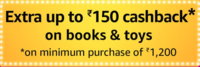 Get 10% upto Rs 150 cashback on books & toys on minimum purchase of 1,200