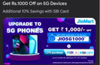 Jiomart - Extra 1000 off on 5G smartphones + SBI card offer