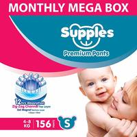 Supples Baby Diaper Pants, Monthly Mega-Box, Small, 156 Count@1025