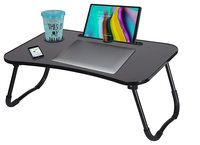 Lightening deal - Callas Multipurpose Foldable Laptop Table with Cup Holder, Study Table, Bed Table, Breakfast Table, Foldable and Portable/Ergonomic & Rounded Edges/Non-Slip Legs (Without Drawer, Full Black)