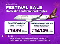 VIA Festival Sale - Domestic One Way Fare Starts Rs.1499 All-in / International Return Starts @ 14149 All-in