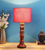 tu casa Ntu-176 Cotton Shade Table Lamp with Wood Base and B-22 Holder (Red, Bulb not Included)