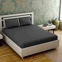 Lightening Deal - Innovative edge King Size Satin Stripe Double Bedsheet with 2 Pillow Covers in Grey Color