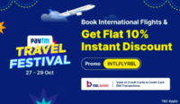 Paytm App only - Travel Festival on International Flights - Flat 12% off on Amex credit cards and 10% off on RBL Bank CCs and CC EMI transactions
