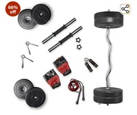 Lifelong PVC Home Gym Set 10Kg Plate 3Feet Curl Rod and Dumbbells Rods with Gym Accessories, Black