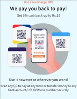 Freecharge Get flat Rs.15 cashback on Send Money via UPI (5% up to Rs.15)
