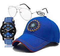 stylishwatch/white sunglas/cotton adjustable embroidered indian cricket team Cap (Pack of 3)