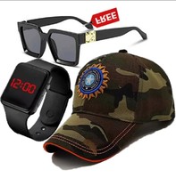 stylish watch 01 +Badshah sunglas01 + adjustable embroidered indian cricket team Cap (Pack of 3)