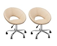 Da URBAN® ROUNDHILL Pack of 2 Height Adjustable Bar Stool / Kitchen Chair with Wheels (Cream)