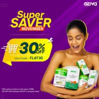 Oziva Super Saver Sale: Flat 30% off on Min.999 (15% off + 10% cashback + 5% off online orders)