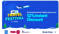Paytm App only - Travel Festival on International Flights - Flat 12% off on Amex credit cards, 10% off on RBL Bank CCs and CC EMI and 10% off on Axis Bank CCs, DCs and CCs EMI