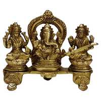 Pure Brass Statue of Ganesh Lakshmi and Saraswati