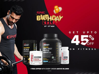 GNC Birthday Sale-Get Upto 45% off on Fitness+ Free zipper with every order above 2999