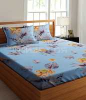 RD TREND King Size Glace Cotton All Over Elastic Fitted Double Bedsheet with 2 Pillow Covers - Light Green (Blue)