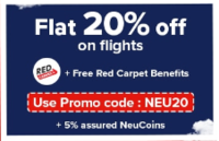 AirAsia - Get Flat 20% off on Domestic Flights + 5% assured Neucoins