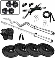 Fitzon PVC 10KG combo with One 3 Ft Curl + One 3 Ft Plain and One Pair Dumbbell Rods with Gym Accessories