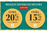 Myntra : Upto 75% off + Extra 20% Off & 15% Off ( Valid 10am - 12pm )