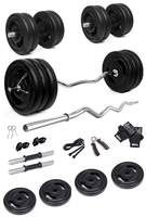 FitBox Sports 20Kg Home Gym Set With Finger Gripped Plates + Curl Rod + Dumbbell Rods With Gym Accessories