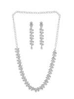 Pearls Twinkling Leaf Twigs Austrian Diamond Necklace Set for Women