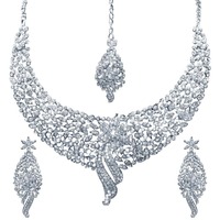 Sleek Rhodium plated AD Stone Necklace Set for Women