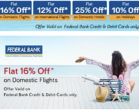 Up to 25 % off in Yatra Travel offers on HSBC/Federal  Cards. Flat 16% OFF on  Flight (upto Rs.2,022)
