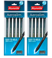 Reynolds AEROSLIM BP - BLACK (Pack of 10) | Lightweight Ball Pen With Comfortable Grip for Extra Smooth Writing I School and Office Stationery