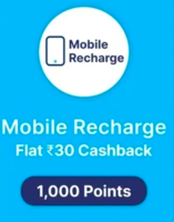 Paytm - flat 30 cashback on mobile recharge of 99 on redeeming 1000 cashback points 