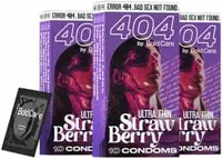404 by Bold Care Super Ultra Thin Strawberry Flavored Condoms For Men | Pack of 3|60 Microns | 30 Units | Intense Fit with a Barely There Feel | With Disposable Pouches