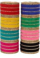 

MUCH-MORE Vibrant Multicolor Lac Base Cubic Zirconia Metal and Velvet Bangles for Women & Girls