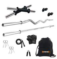 Kore 3 Ft Plain Rod + 3 Ft Curl Rod Chrome Plated and One Pair of Dumbell Rods (14 inches) with Gym Accessories