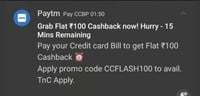 Paytm Flat  ₹100 cashback on min ₹20k CC bill payment 